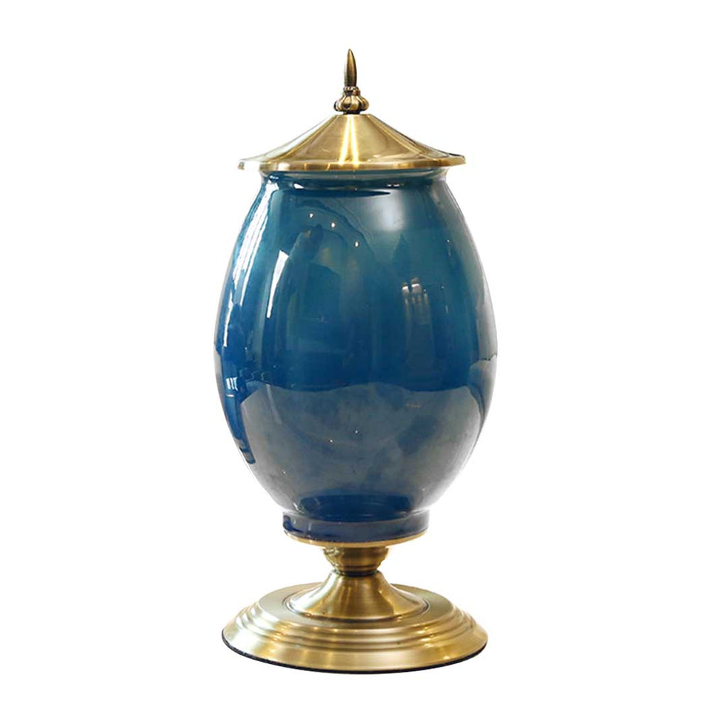 NNEAGS 40.5cm Ceramic Oval Flower Vase with Gold Metal Base Dark Blue