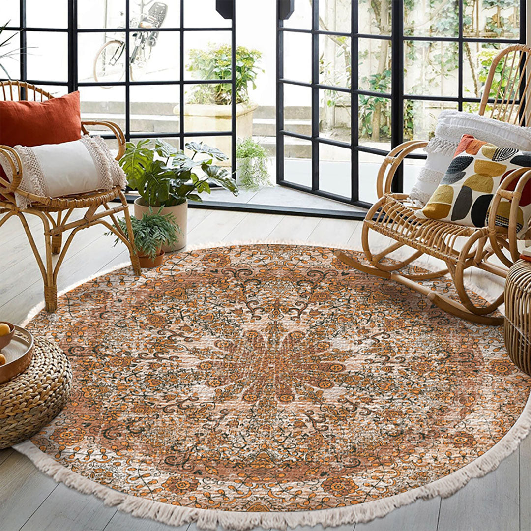 NNEAGS 2X 120cm Mandala Pattern Circle Area Rugs for Living Room Lounge, Anti-slip Doormat, Home Decor