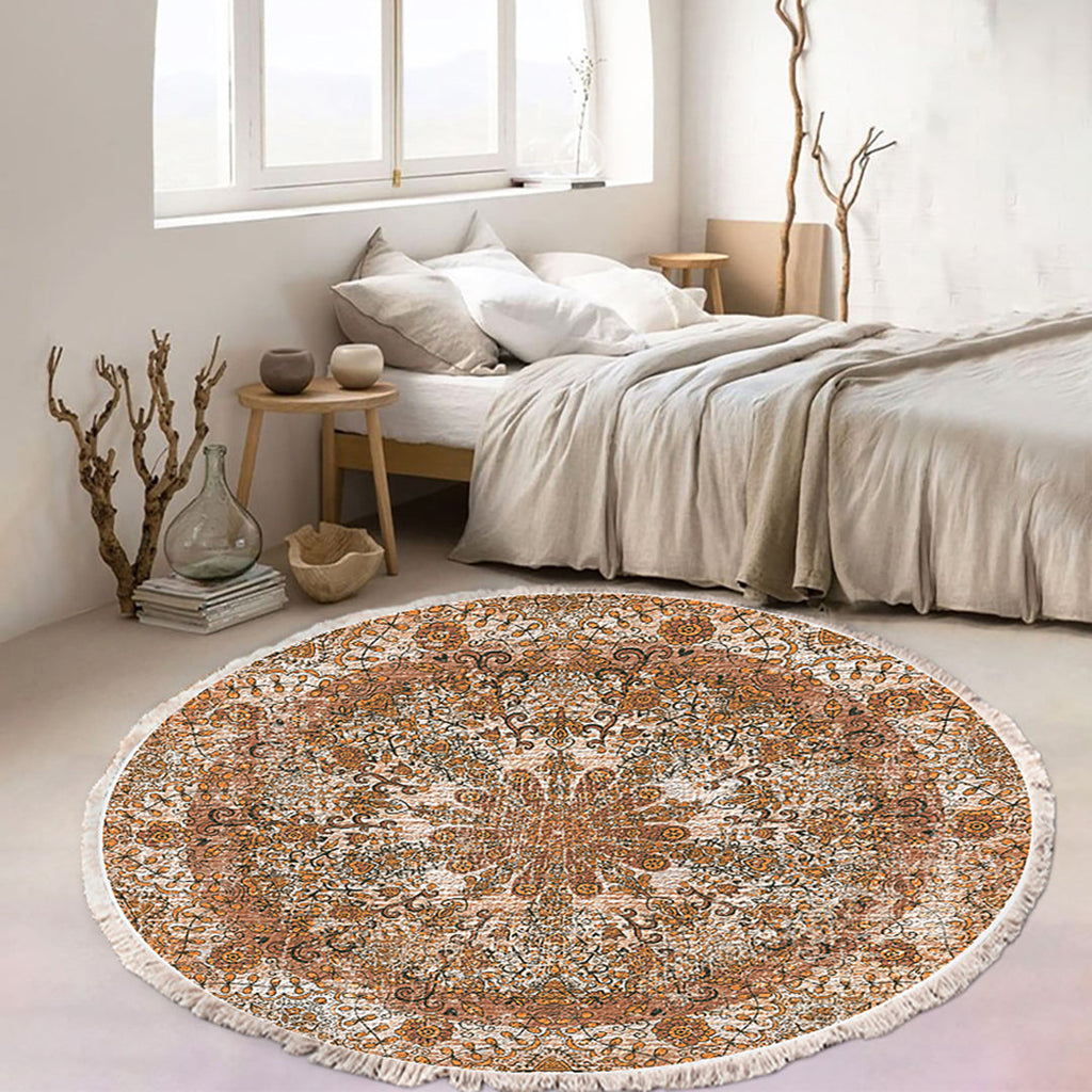 NNEAGS 2X 120cm Mandala Pattern Circle Area Rugs for Living Room Lounge, Anti-slip Doormat, Home Decor