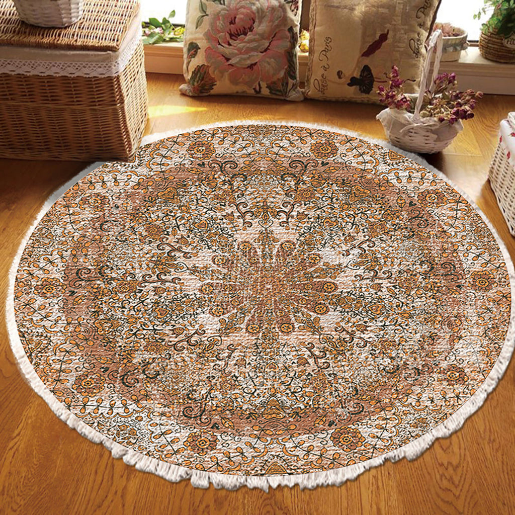 NNEAGS 2X 120cm Mandala Pattern Circle Area Rugs for Living Room Lounge, Anti-slip Doormat, Home Decor
