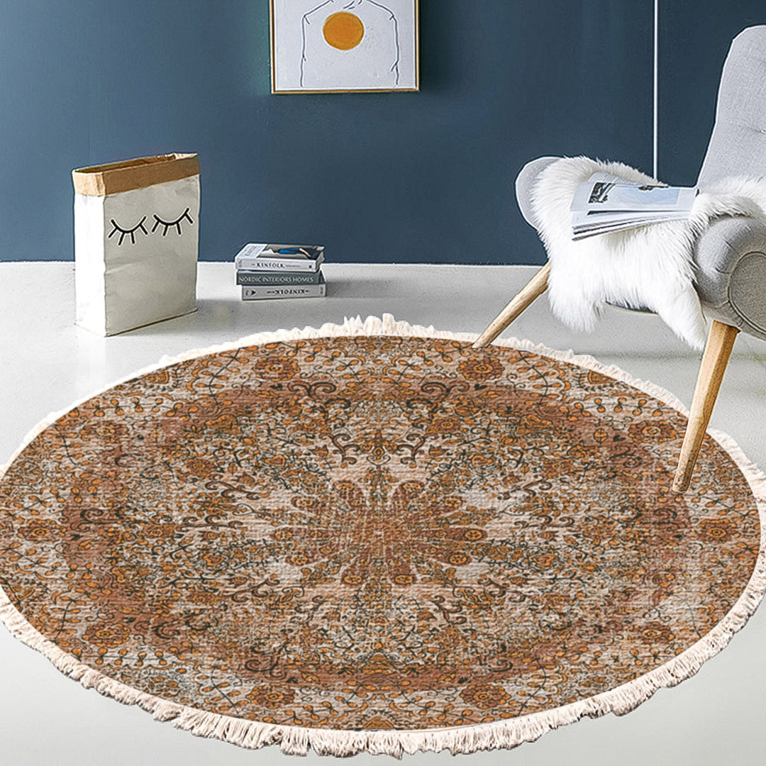 NNEAGS 2X 120cm Mandala Pattern Circle Area Rugs for Living Room Lounge, Anti-slip Doormat, Home Decor
